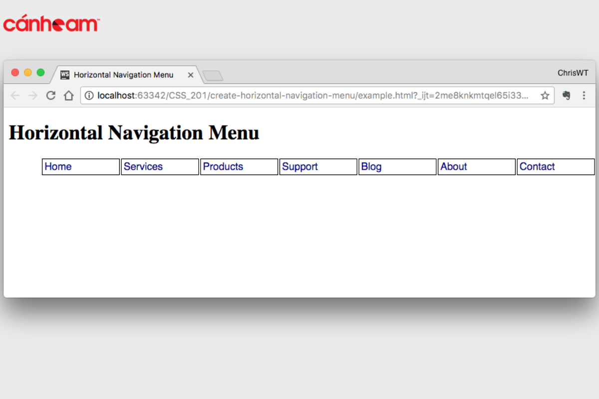 Horizontal Menu là kiểu menu điều hướng dựa trên văn bản ngang