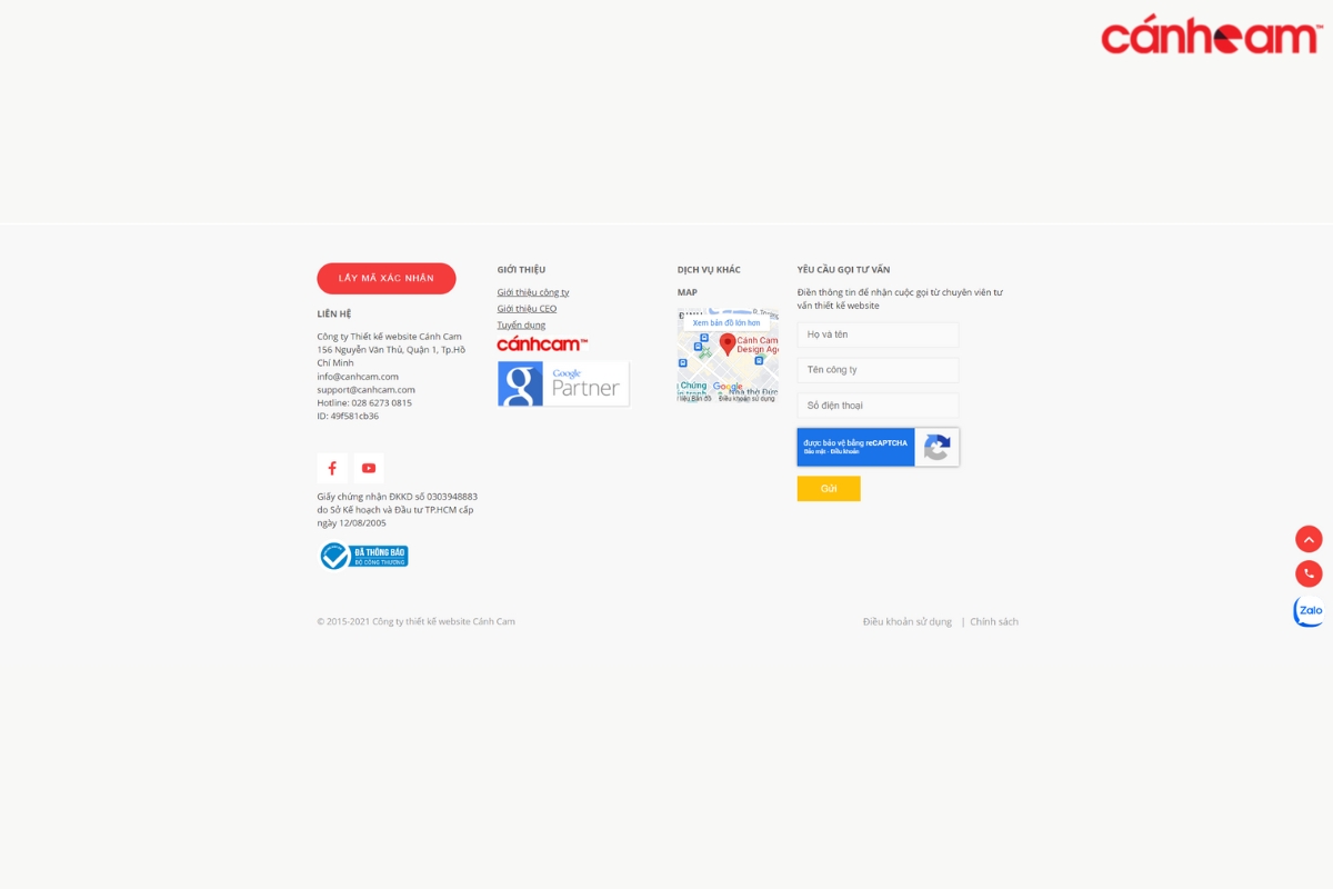 Footer của trang web Cánh Cam