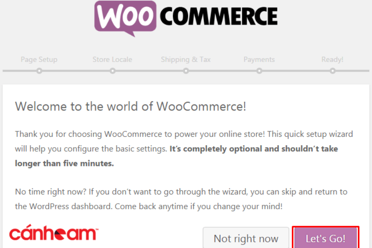 Sau khi hoàn tất cài đặt, bạn sẽ nhận được thông báo chào mừng từ WooCommerce