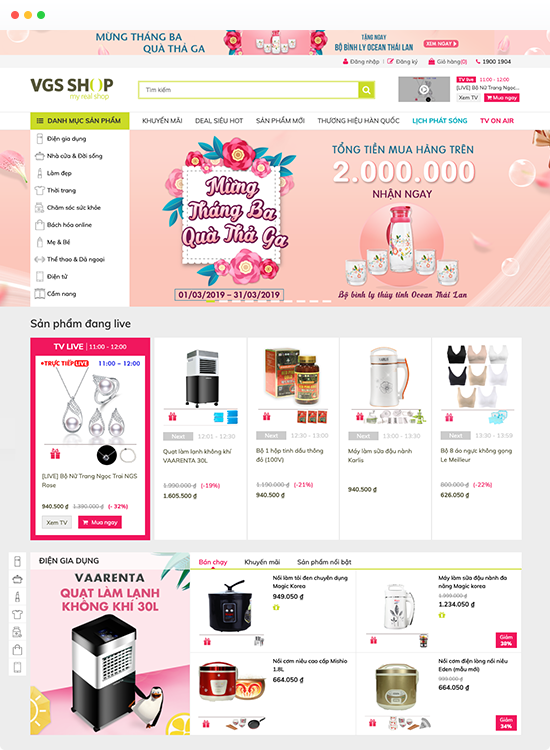 mẫu thiết kế website bán hàng vgs shop