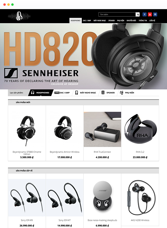 Thiết kế website bán hàng thiết bị tai nghe 3k shop