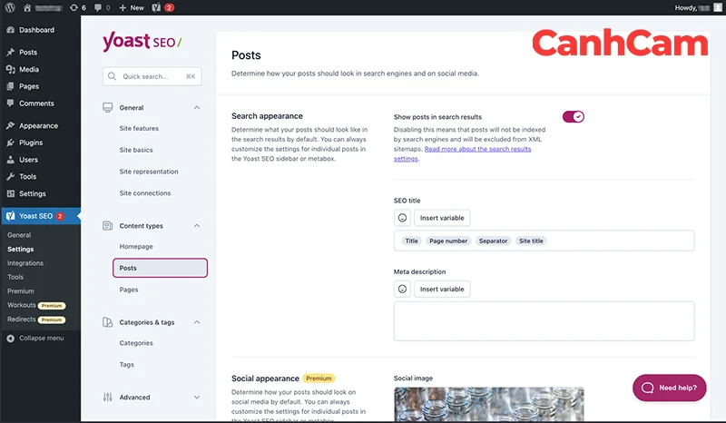 Search Appearance cấu hình Yoast SEO