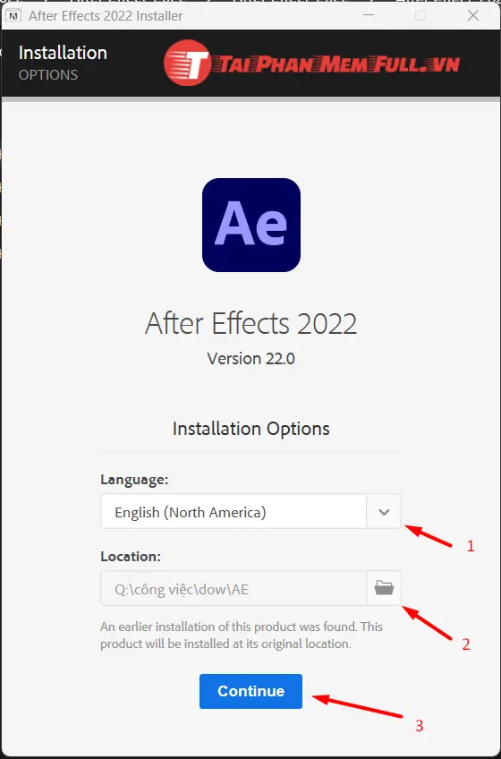 Bước 3 quá trình cài đặt Adobe After Effects 2022