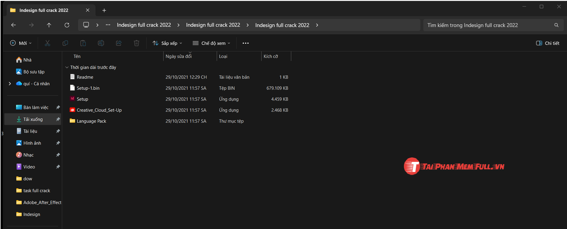 Bước 1 của quá trình cài đặt Adobe InDesign CC 2022 Full Crack