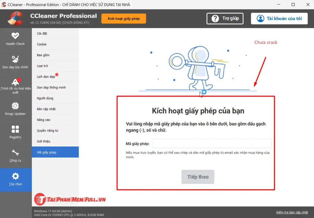 Giao diện chưa crack
