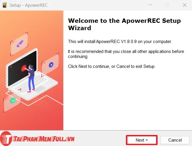 Tiếp tục bước 3 quá trình cài đặt ApowerREC full crack