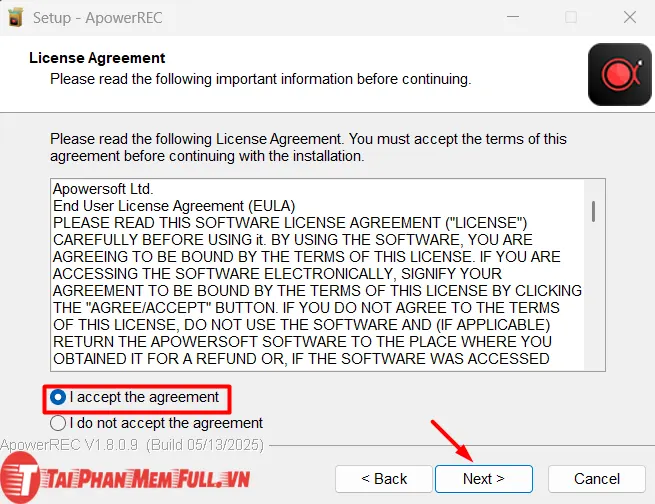 Tiếp tục bước 3 quá trình cài đặt ApowerREC full crack