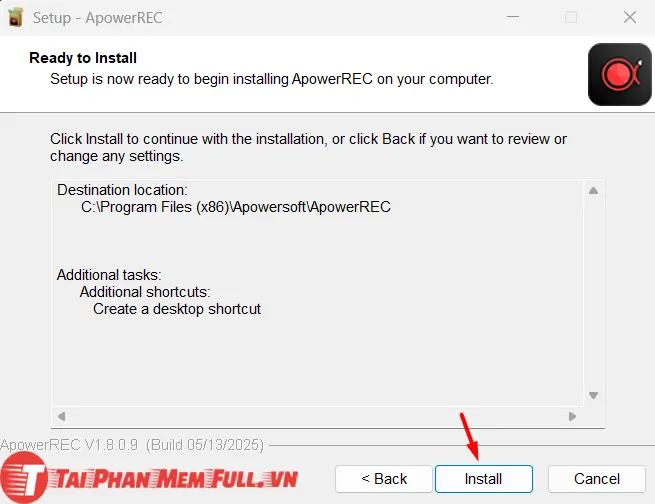 Tiếp tục bước 3 quá trình cài đặt ApowerREC full crack