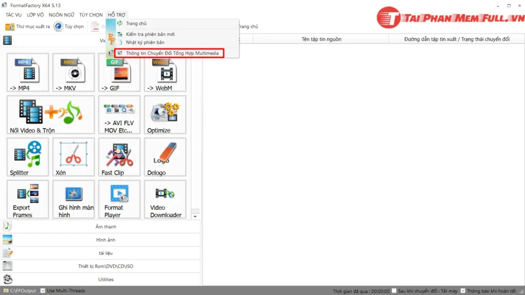 Giao diện chính Format Factory