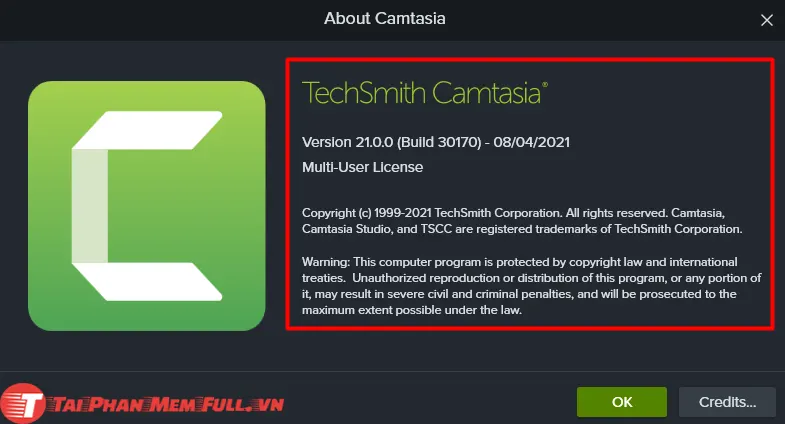 Tiếp tục Bước 9 quá trình cài đặt Camtasia 2021 Full Crack
