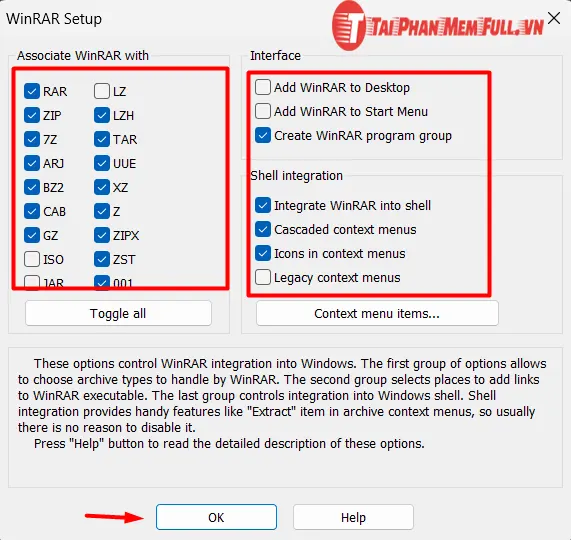 Thiết lập định dạng file cho WinRAR