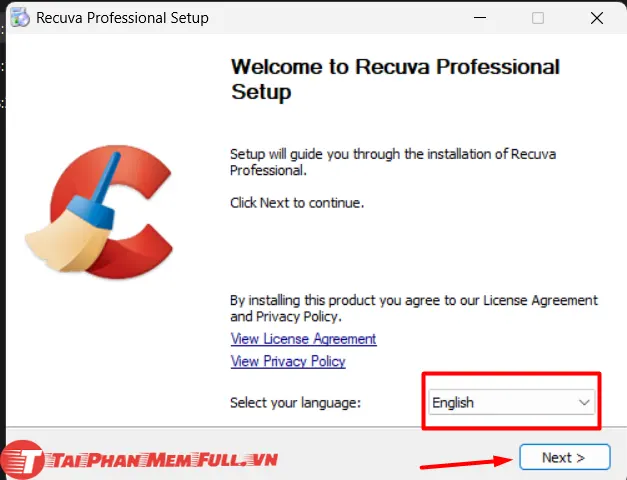 Bước 3 quá trình cài đặt Recuva Pro Full Crack - Phần mềm khôi phục dữ liệu