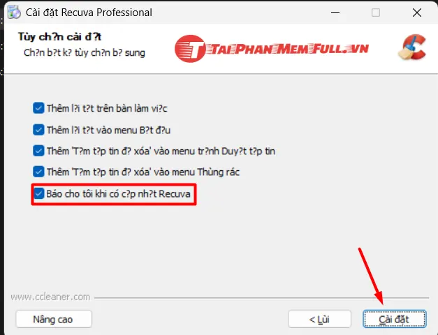 Bước 4 quá trình cài đặt Recuva Pro Full Crack - Phần mềm khôi phục dữ liệu