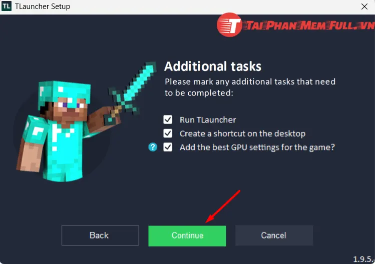 tiếp tục bước 5 quá trình cài đặt minecraft miễn phí 
