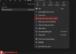 Chạy file cài đặt setup-lightshot.exe bằng quyền quản trị viên (Run as administrator)
