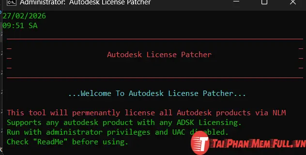 Màn hình CMD tự động chạy quá trình bẻ khóa phần mềm