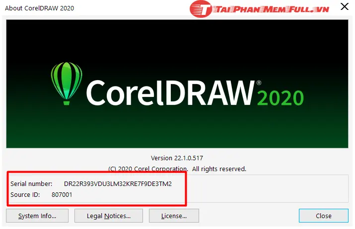 Kiểm tra bản quyền Corel thành công
