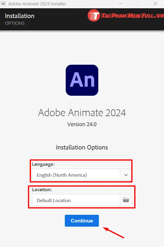 Chọn Continue để bắt đầu quá trình cài đặt