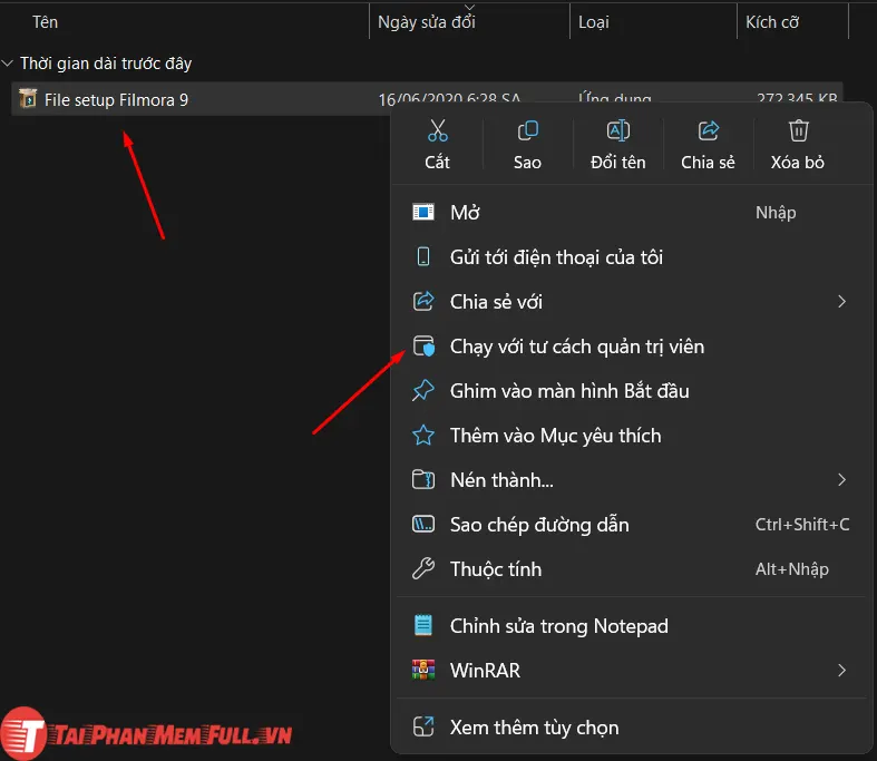 Chạy file setup filmora 9 với quyền admin
