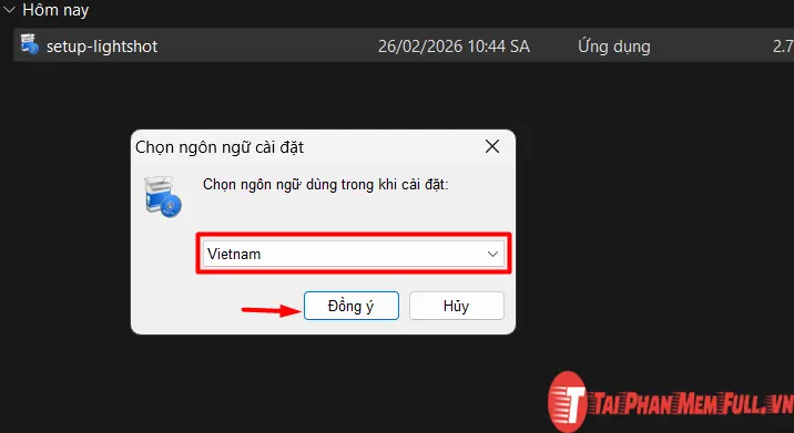 Chọn ngôn ngữ cài đặt phần mềm LightShot
