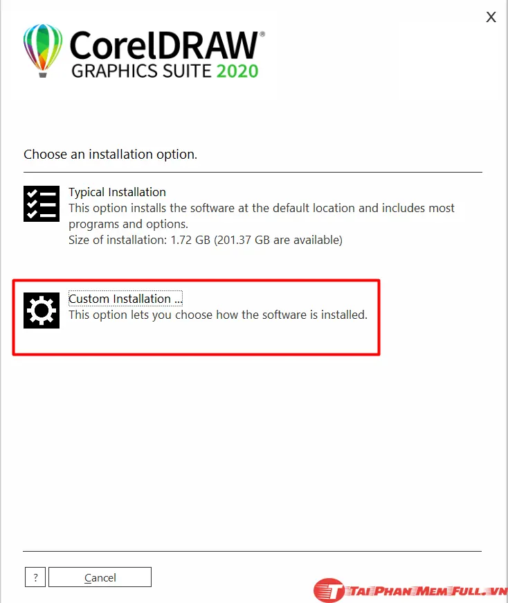 Chọn chế độ cài đặt Custom