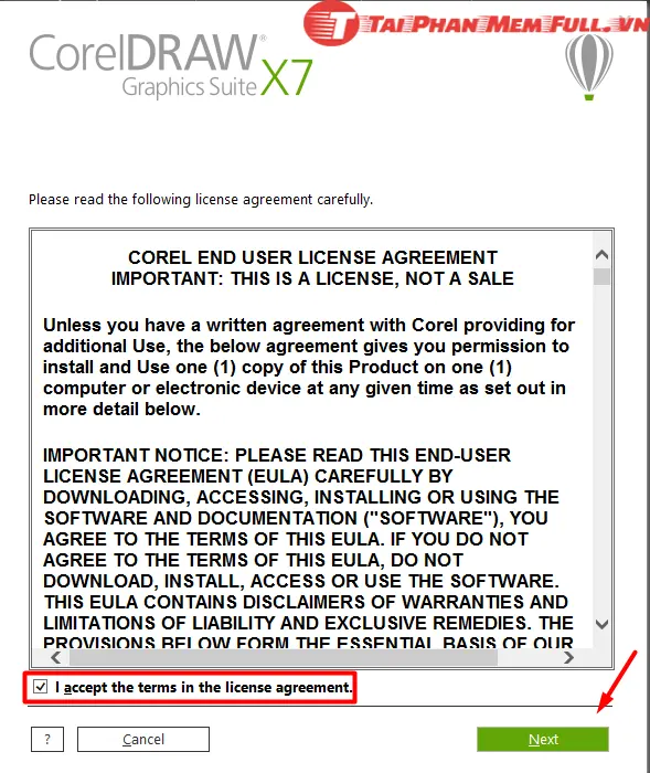Bước 4 chấp nhận điều khoản sử dụng Corel X7