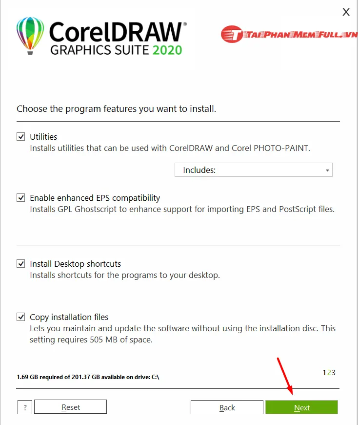 Chọn đường dẫn lưu thư mục cài đặt