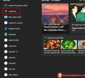 Tìm kiếm và mở phần mềm LightShot trên máy tính