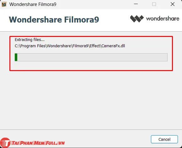 Chờ quá trình cài đặt filmora 9 hoàn tất