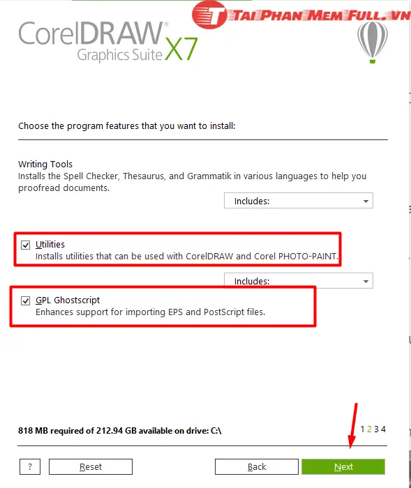 Bước 7 chọn tính năng bổ sung