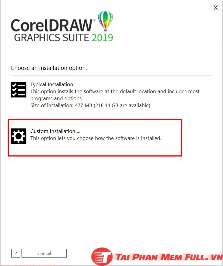 Chọn chế độ cài đặt Custom