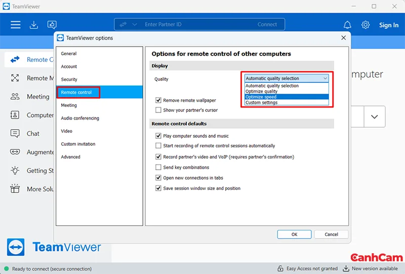 chọn chế độ Optimize speed (Tối ưu tốc độ)
