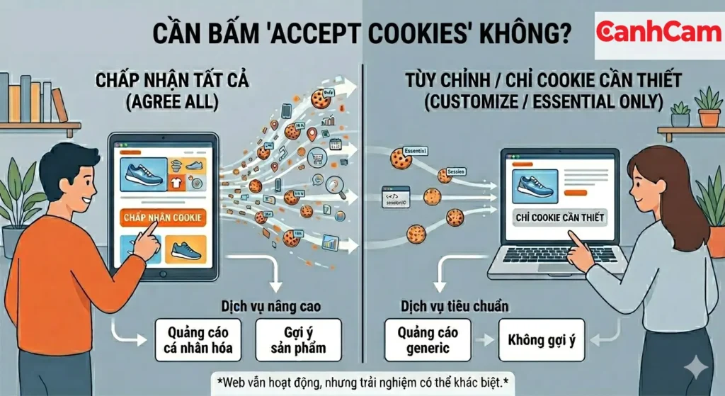 Có cần phải bấm "Accept Cookies" để xem được web không?