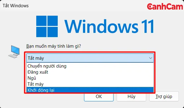 Sử dụng tổ hợp phím ALT + F4 để khởi động lại máy tính