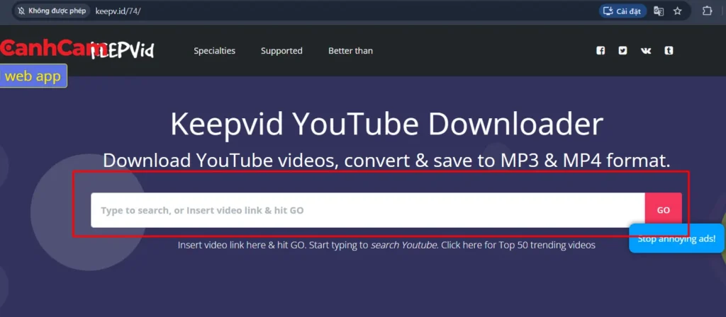 Cách tải video trên web bằng KeepVid.id