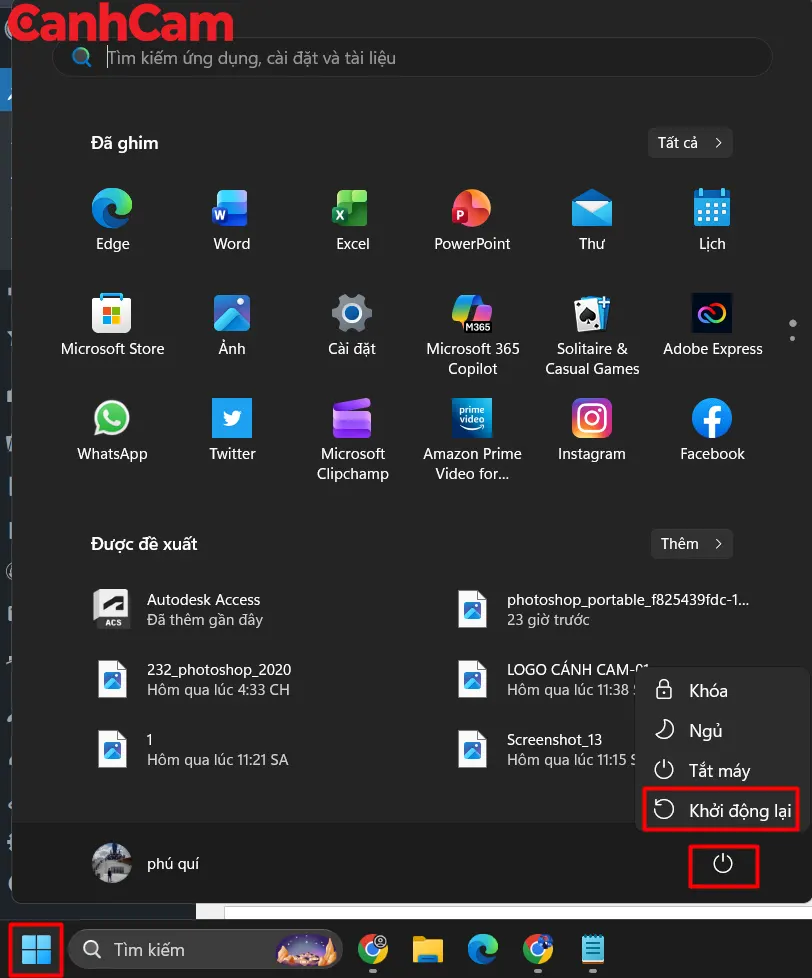 Hướng dẫn khởi động lại máy tính qua biểu tượng Windows