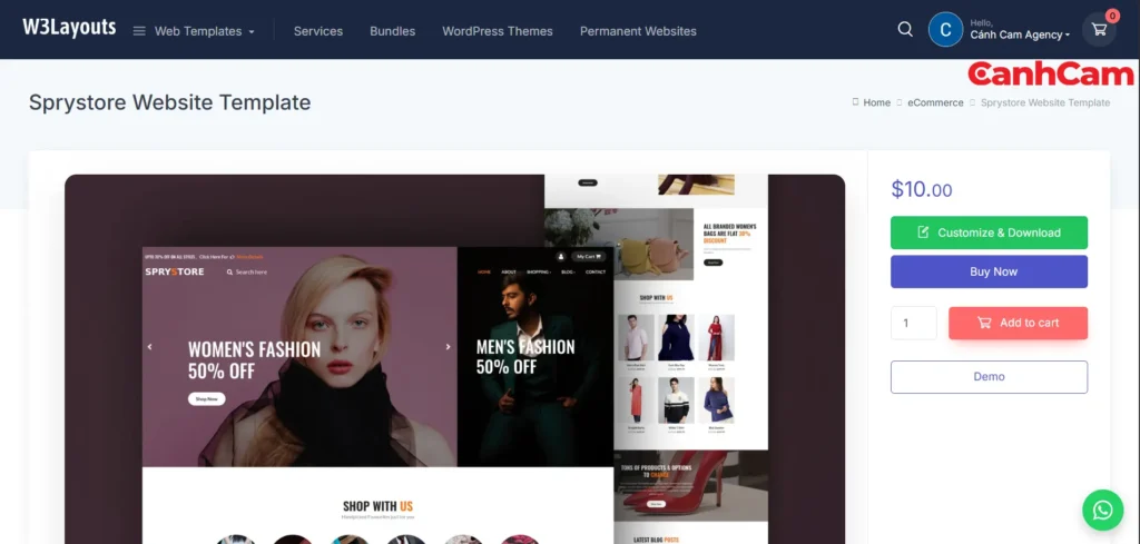 Giao diện trang SpryStore mẫu web bán hàng miễn phí