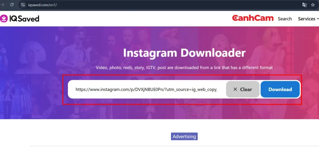 Tải video từ Instagram bằng Instagram Downloader