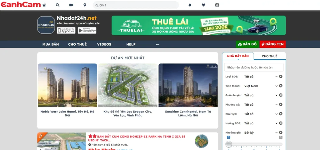 Sàn giao dịch Nhadat24h.net chuyên dành cho môi giới và khách đầu tư bất động sản