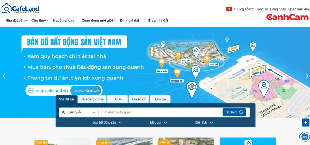 Khu vực rao vặt và đăng tin nhà đất trên tạp chí điện tử CafeLand