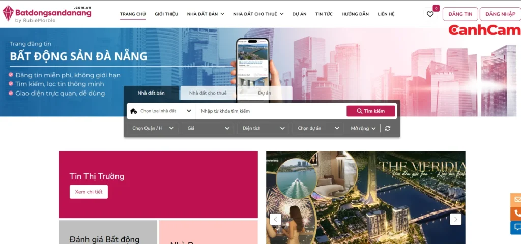 Giao diện đăng tin bất động sản chuyên khu vực Đà Nẵng