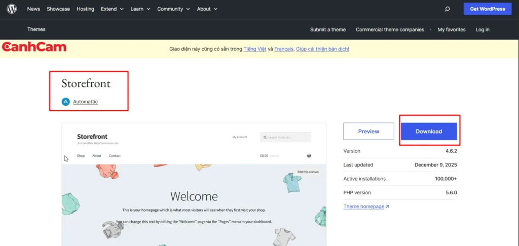 Giao diện trang bán hàng miễn phí Storefront