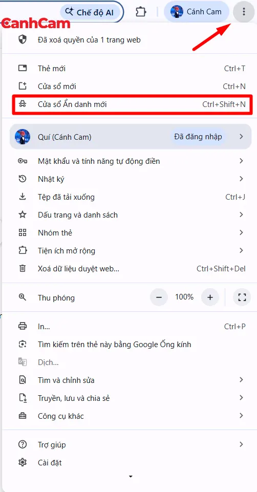 hướng dẫn mở chế độ ẩn danh google