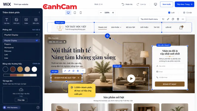 bước 2 thiết kế web bằng wix là chỉnh sửa trực quan và cá nhân hóa thương hiệu