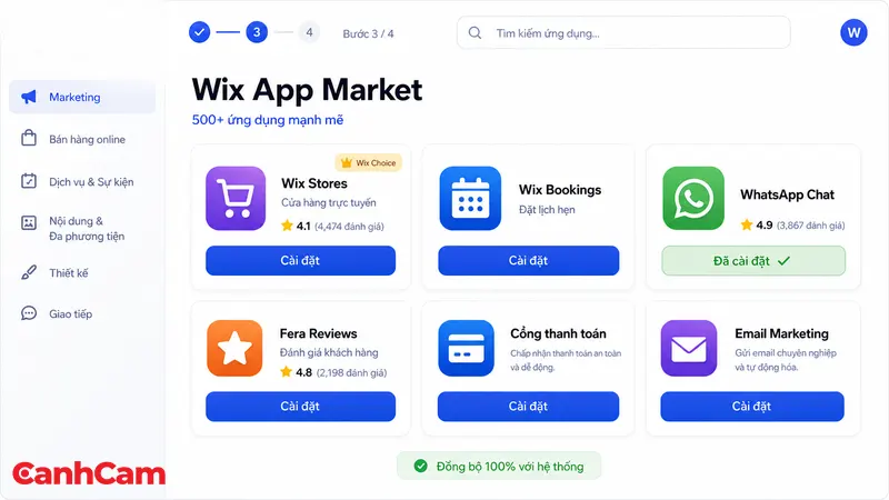 bước 3 thiết kế web bằng wix là tích hợp tính năng qua Wix App Market