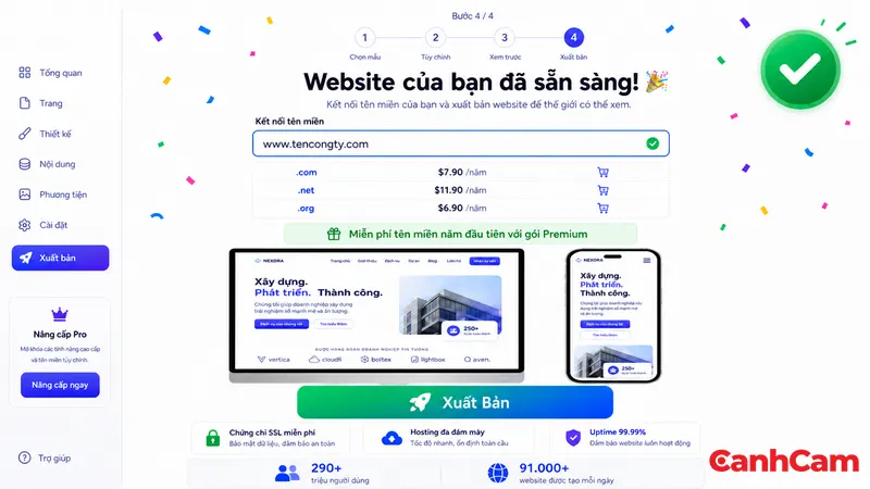 bước 4 thiết kế web bằng wix là tết nối tên miền và xuất bản