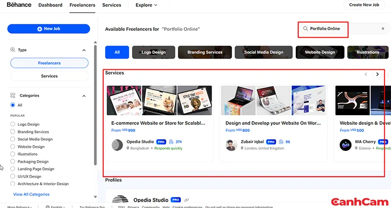 Mẫu Templates Portfolio của Behance tham khảo