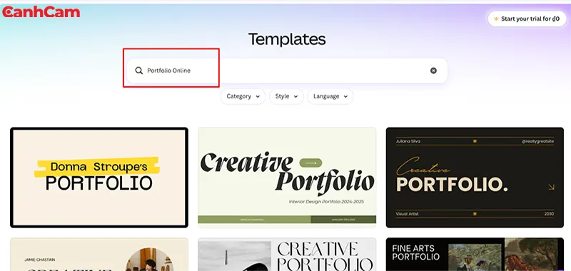 Mẫu Templates Portfolio của Canva tham khảo