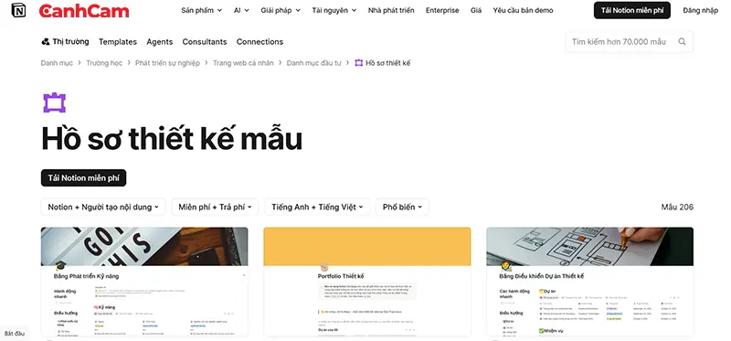 Mẫu Templates Portfolio của Notion tham khảo