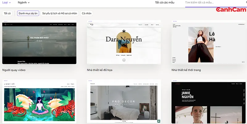Mẫu Templates Portfolio của Wix tham khảo